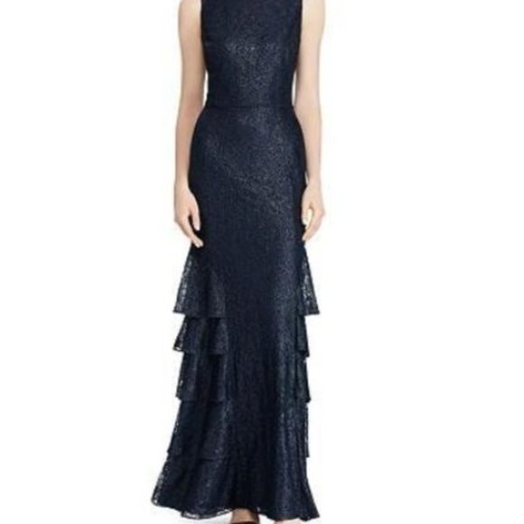 *NEW* Lauren Ralph Lauren Navy Ruffled Lace - Picture 2 of 8
